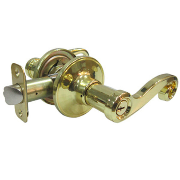 Taiwan Fu Hsing L6700B-KA2 Reversible Scroll Entry Lever Lockset, Polished Brass