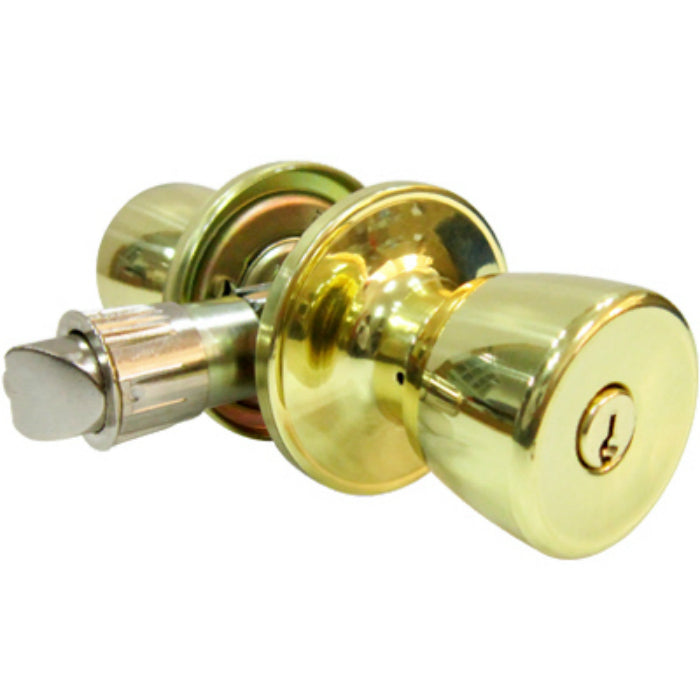 Taiwan Fu Hsing TS700B-MH-KA2 Tulip Style Knob Mobile Home Entry Lockset, Polished Brass