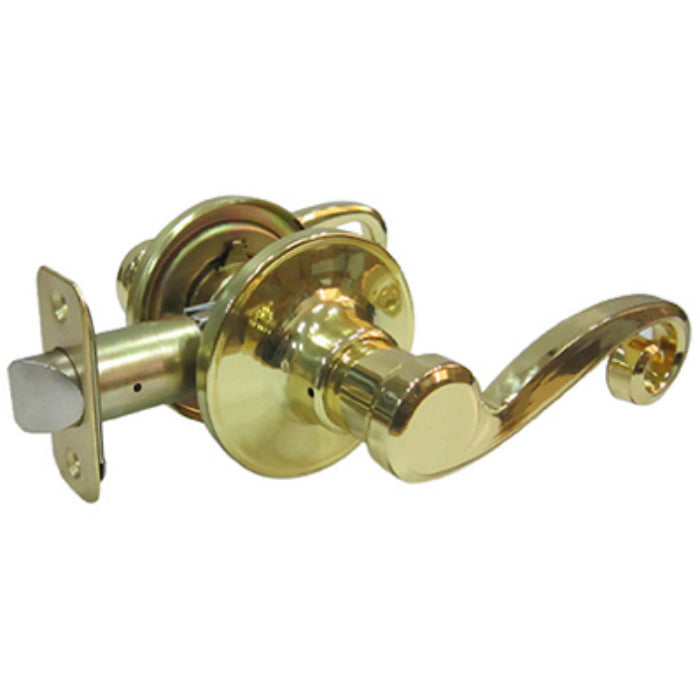 Taiwan Fu Hsing L6703BZ Reversible Scroll Lever Passage Lockset, Polished Brass