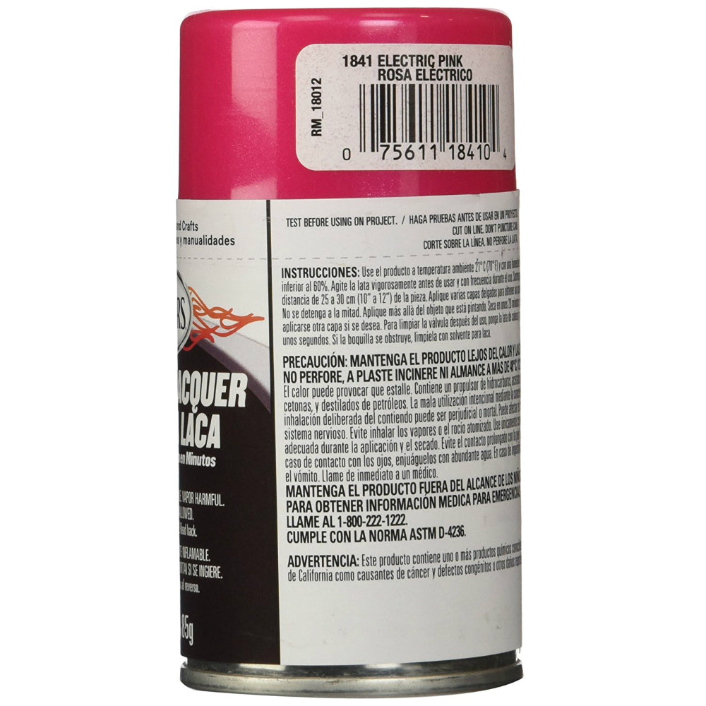 Testors® 1841MT Gloss One Coat Lacquer Sprays, Electric Pink, 3 Oz