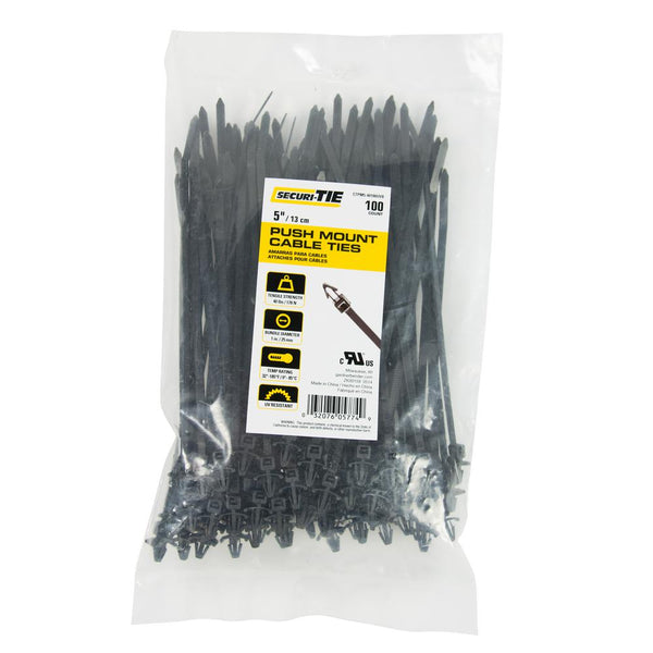 Gardner Bender® CTPM5-40100UVB Push Mount Cable Ties, UV Black, 5", 100-Pack