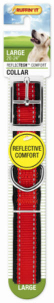 Pet Expert PE224078 Reflective Padded Dog Collar, 3/4" x 20", Black & Red, Medium