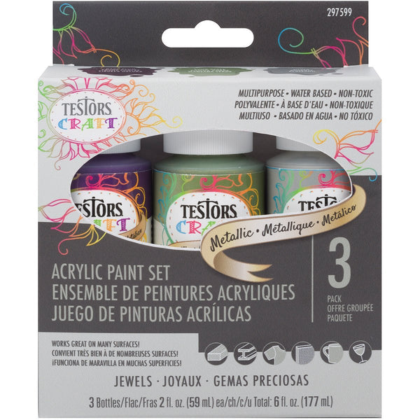 Testors 297599 Metallic Jewel Acrylic Craft Paint Set, 2 Oz