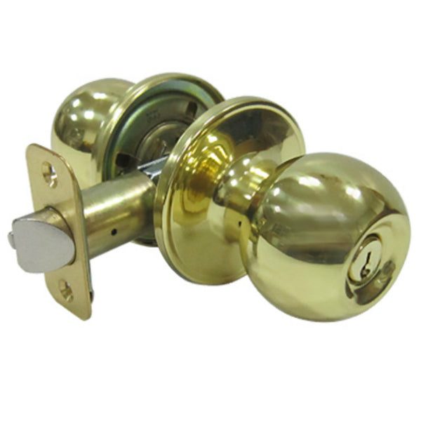 Taiwan Fu Hsing T3700B-KA3 Ball Style Knob Entry Lockset, Polished Brass