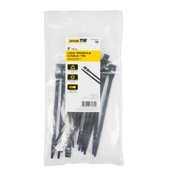 Gardner Bender® CTCH8-60100UVB Low Profile Cable Ties, UV Black, 8", 100-Pack