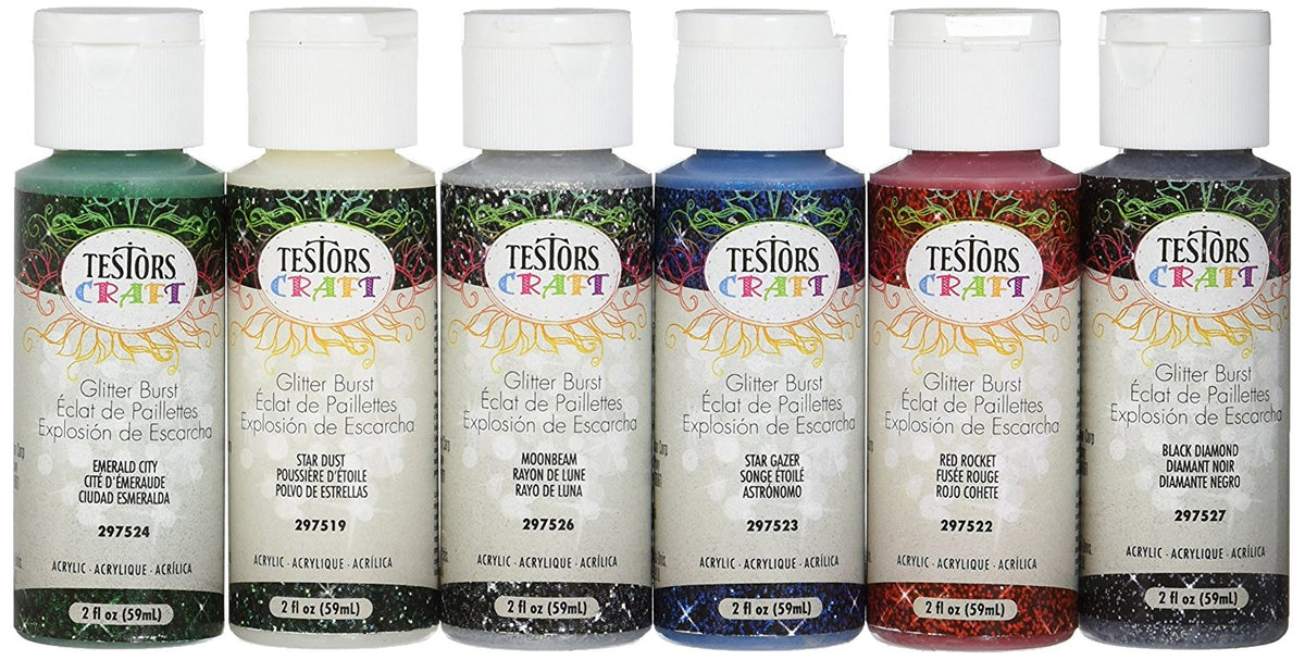 Testors® 297588 Glitter Burst Acrylic Craft Paint Set, 2 Oz, 6