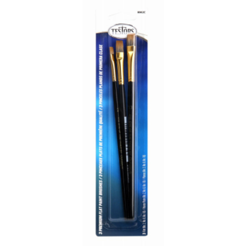 Testors® 8862C Craft & Hobby Premium Brushes w/ 3-Flat Brushes, Blue, 3-Pack