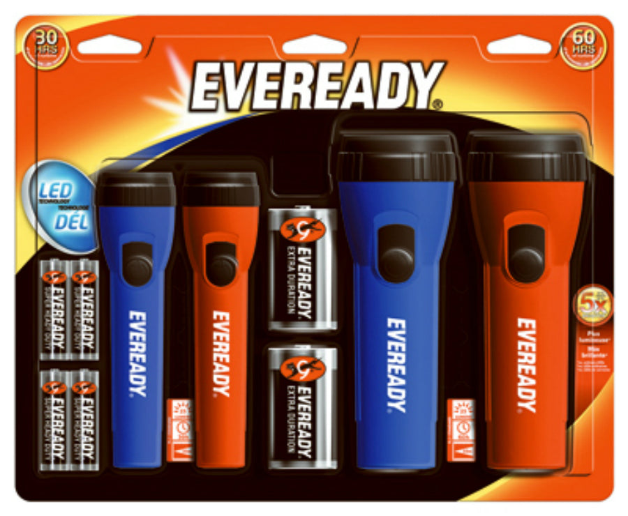 Eveready® EVM5511S LED General Purpose Economy Flashlights w/ Batteries, 4-Pack