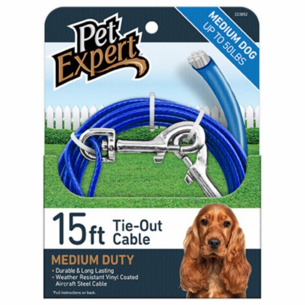 Pet Expert® PE223852 Light Weight Steel Aircraft Dog Tie Out Cable, Blue, 15'