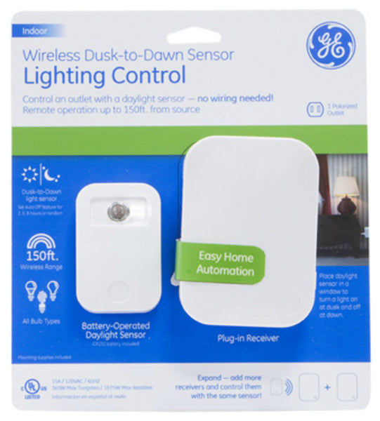 GE 36237 Wireless Dusk-To-Dawn Sensor Lighting Control with Plug-In Receiver