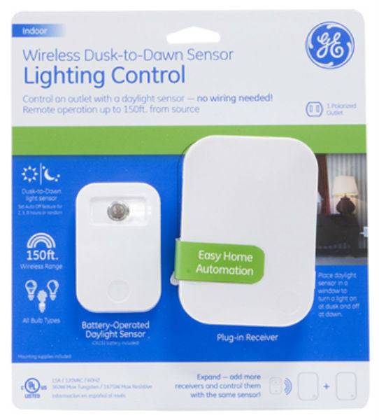GE 36237 Wireless Dusk-To-Dawn Sensor Lighting Control with Plug-In Receiver