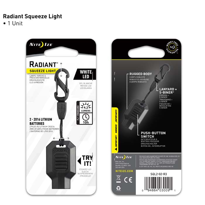 Nite Ize® SQL2-02-R3 Radiant® Squeeze Light White LED Key Chain Light