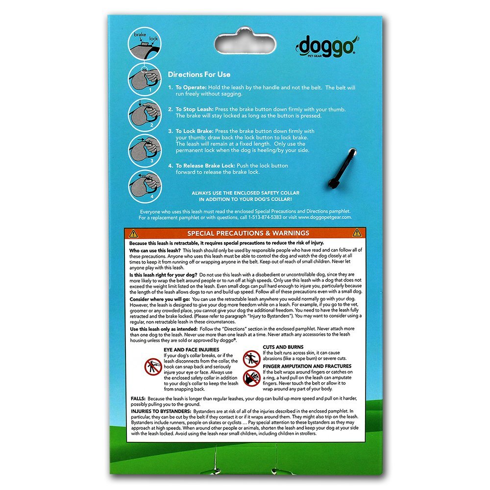 Doggo® DGO-RLSH-GG-SM Everyday Retractable Dog Leash w/Brake, Gray, Small, 13'