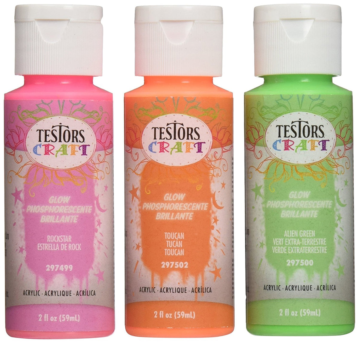 Testors 297610 Glow Colors Acrylic Craft Paint Set, 2 Oz
