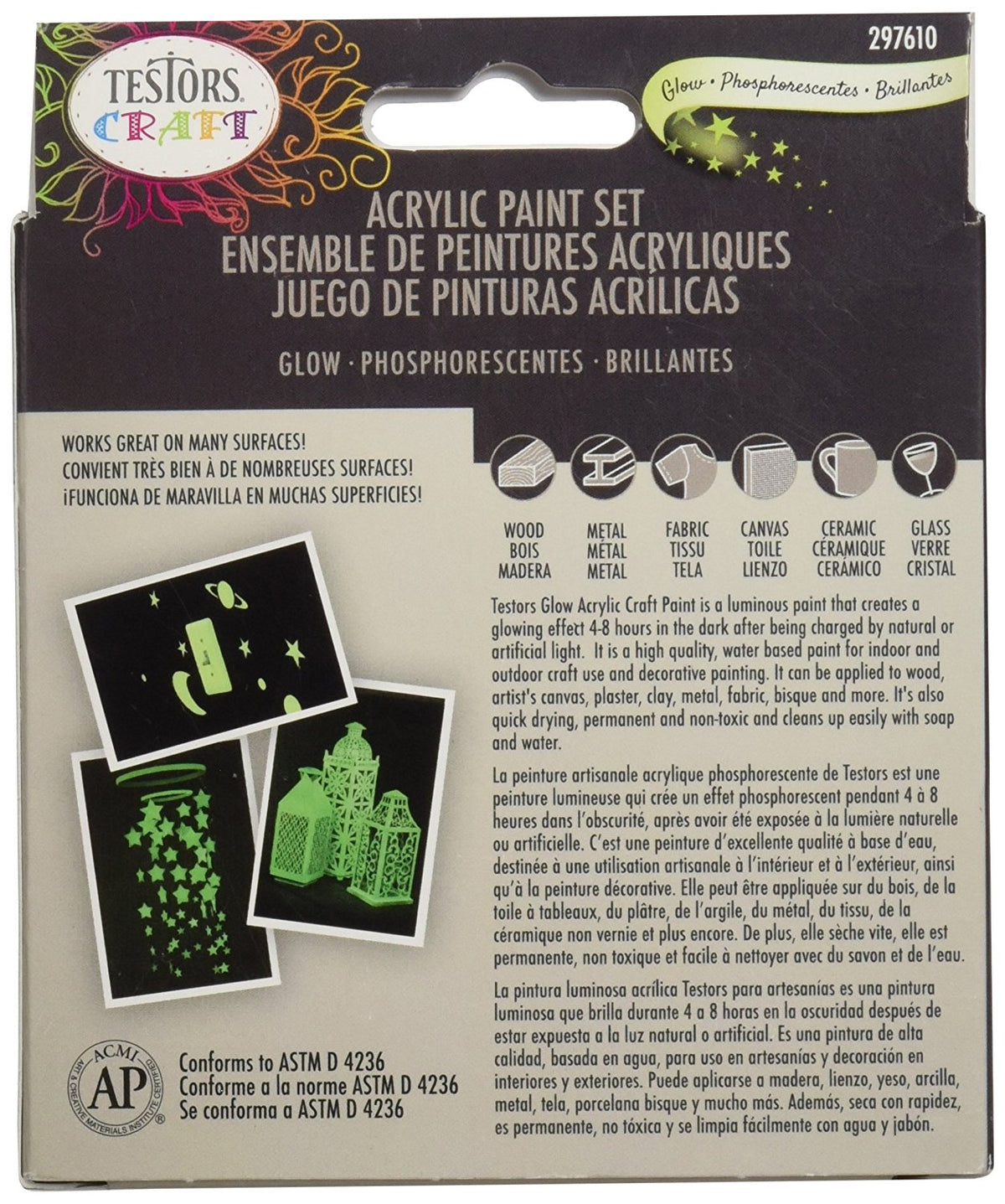 Testors 297610 Glow Colors Acrylic Craft Paint Set, 2 Oz