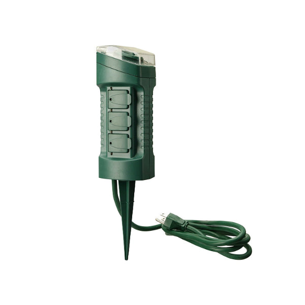 Woods 13547 Outdoor Power Stake Timer with Light Sensor & 6' Cord, 6-Outlet