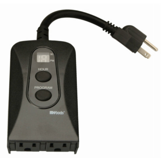 Woods® 50016 Outdoor 24-Hour Digital Block Heater Timer, Black