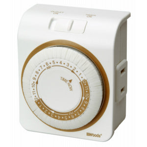Woods® 50004 Indoor Programmable Mechanical Timer, 24-Hour, 2-Outlets
