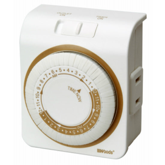 Woods® 50004 Indoor Programmable Mechanical Timer, 24-Hour, 2-Outlets