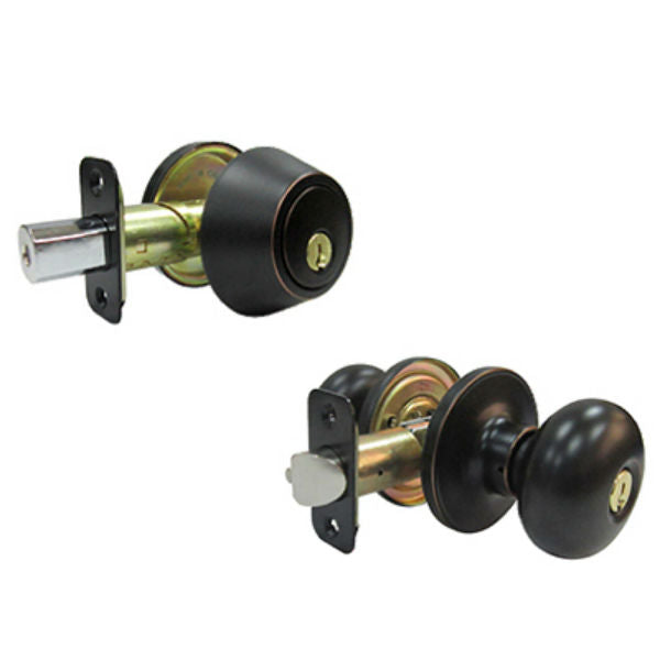 Taiwan Fu Hsing BGX7L1B-KA3 Keyed Entry Lockset & Single Cylinder Deadbolt, Aged Bronze