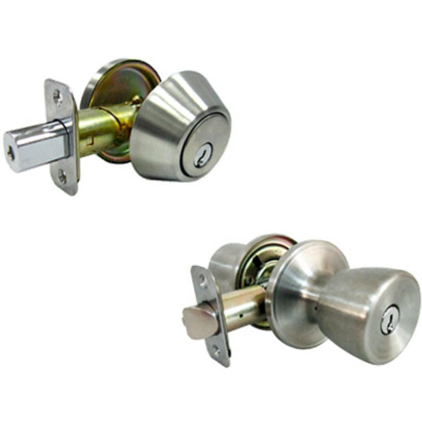 Taiwan Fu Hsing BS6L1B-KA3 Keyed Entry Lockset & Single Cylinder Deadbolt, Stainless Steel