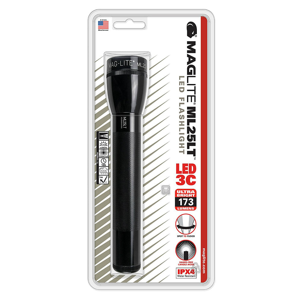 Maglite® ML25LT-S3016 LED 3 C-Cell Flashlight with Candle Mode, Black