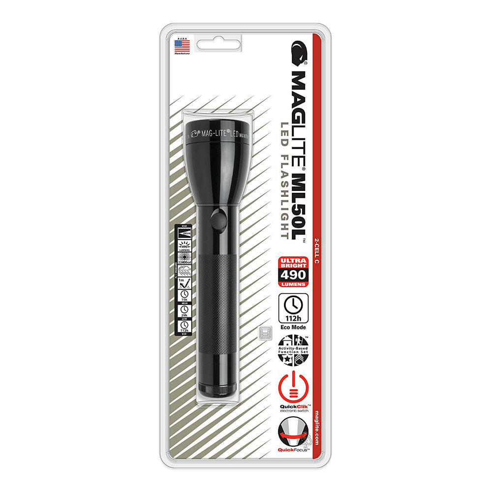Maglite® ML50L-S2016 LED 2 C-Cell Flashlight, Black, 490 Lumens