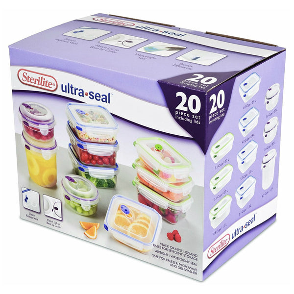 Sterilite® 03068602 Ultra-Seal™ Clear Lid & Base Food Container Set, 20-Piece