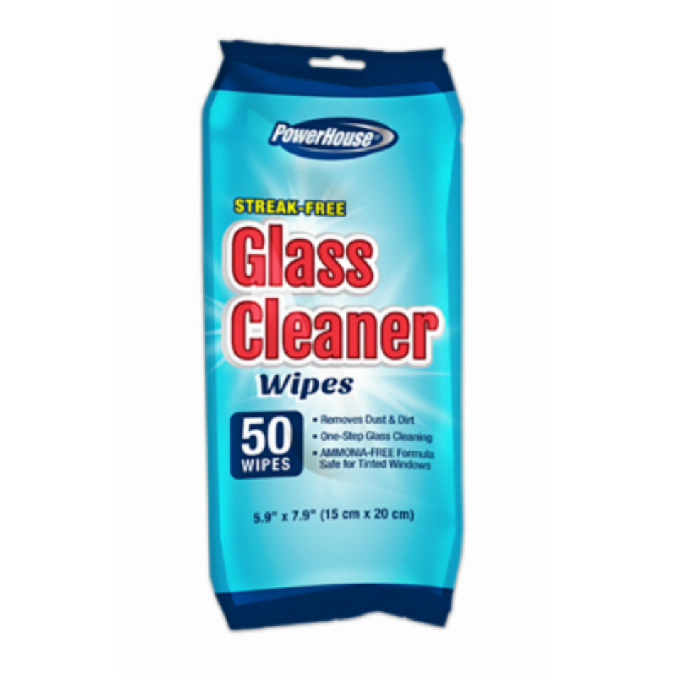 PowerHouse® 94069-7 Streak-Free Glass Cleaner Wipes, 50-Count