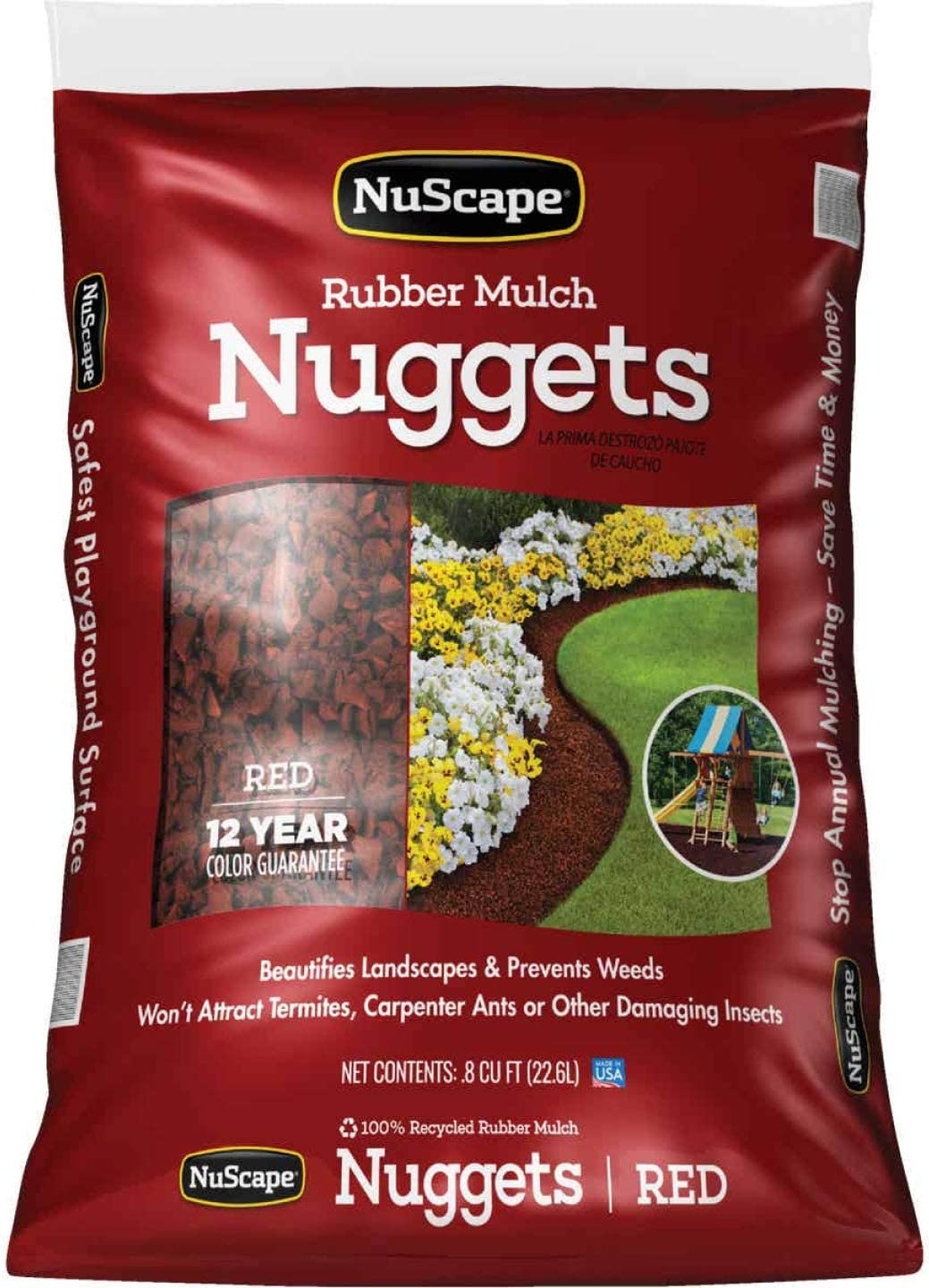 NuScape NS8RD Rubber Mulch Nuggets Ground Cover, Red, 0.8 Cu.ft