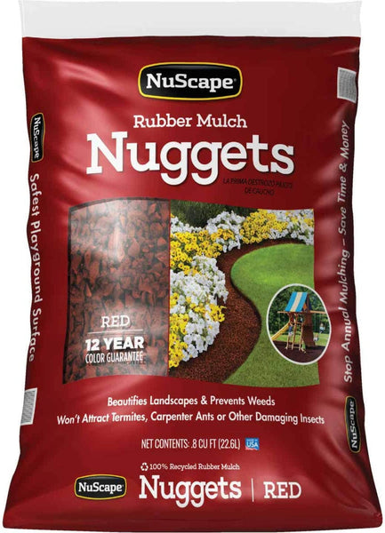 NuScape NS8RD Rubber Mulch Nuggets Ground Cover, Red, 0.8 Cu.ft.