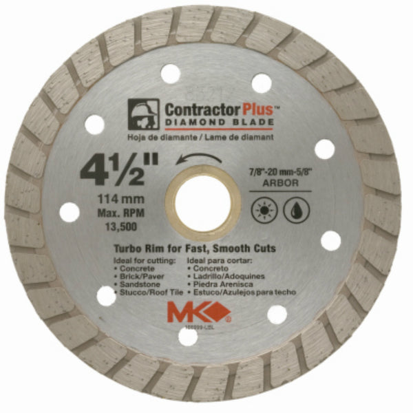 MK Diamond® 166999 Contractor Plus™ Turbo Rim Diamond Blade, 4-1/2"