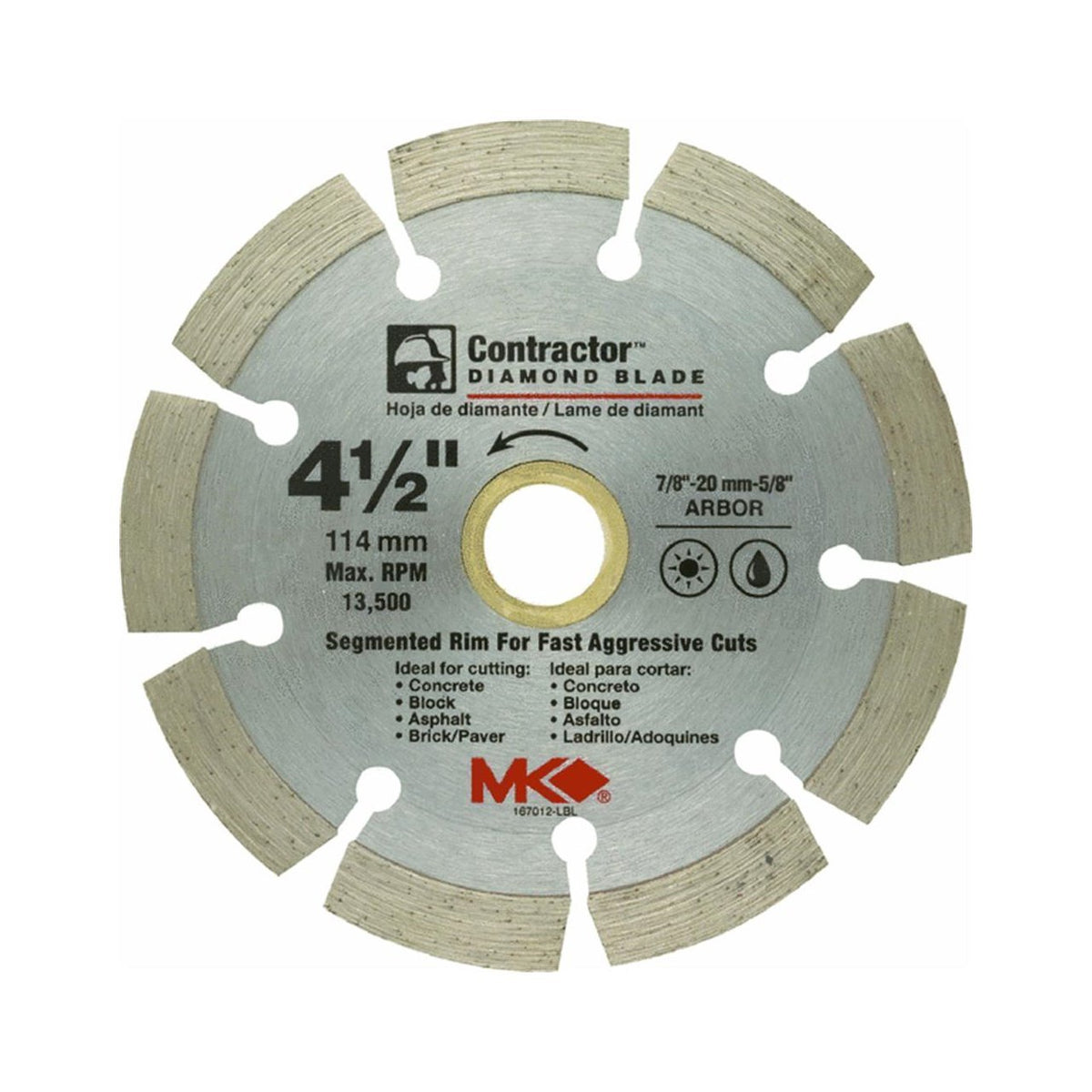 MK Diamond® 167012 Contractor™ Segmented Rim Diamond Blade, 4-1/2"