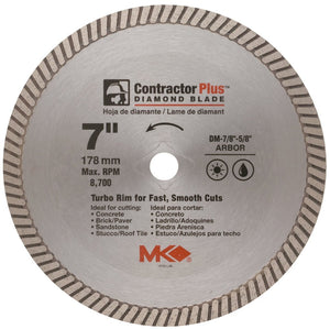 MK Diamond® 167001 Contractor Plus™ Turbo Rim Diamond Blade, 7"