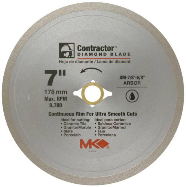 MK Diamond® 167029 Contractor™ Continuous Rim Diamond Blade, 7"