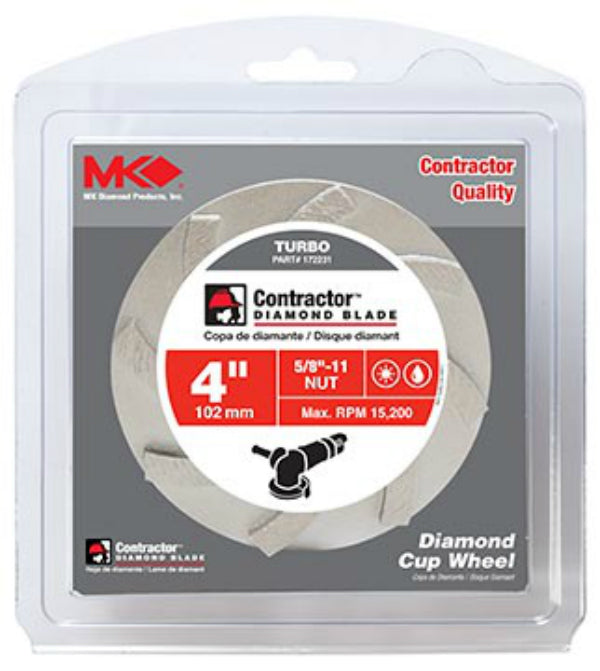MK Diamond® 172231 Supreme Grade Contractor™ Turbo Cup Wheel, 4"