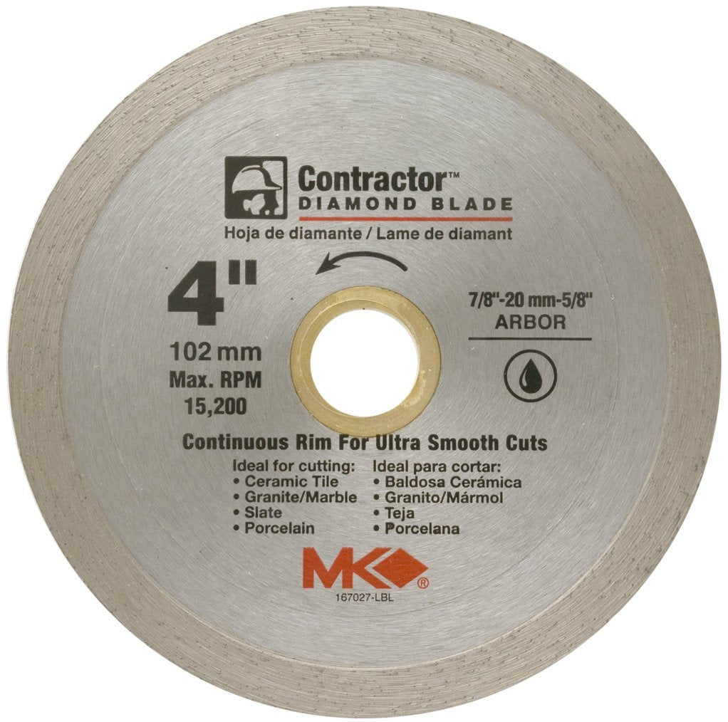 MK Diamond® 167027 Contractor™ Continuous Rim Diamond Blade, 4"
