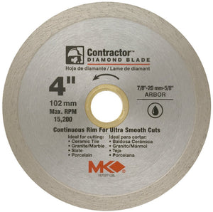 MK Diamond® 167027 Contractor™ Continuous Rim Diamond Blade, 4"