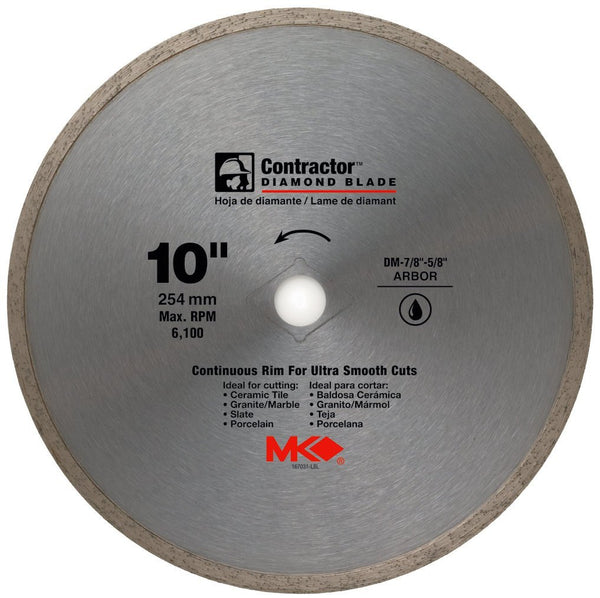 MK Diamond® 167031 Contractor™ Continuous Rim Diamond Blade, 10"