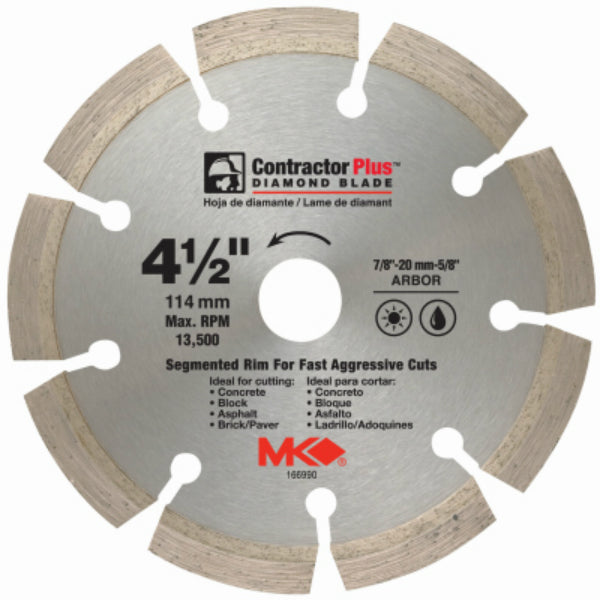 MK Diamond® 166990 Contractor Plus™ Segmented Rim Diamond Blade, 4.5"