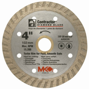 MK Diamond® 167020 Contractor™ Turbo Rim Diamond Blade, 4"