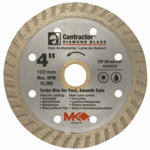 MK Diamond® 167020 Contractor™ Turbo Rim Diamond Blade, 4"