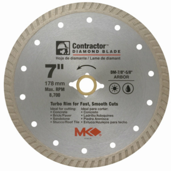 MK Diamond® 167022 Contractor™ Turbo Rim Diamond Blade, 7"