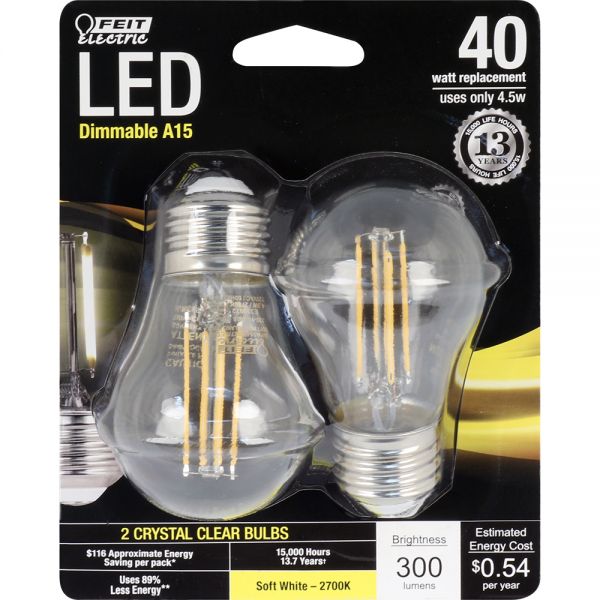 Feit Electric BPA1540/827/LED/2 LED Dimmable A15 Filament Bulb, 4.5W, 120V, 2-Pk