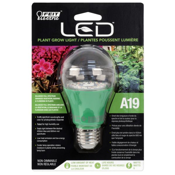 Feit Electric A19/GROW/LEDG2 Non-Dimmable A19 LED Plant Grow Light, 9W