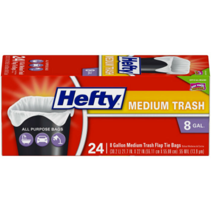 Hefty® E58015 Twist-Tie Medium Trash Bag w/ Flap Tie Closure, 8 Gallon, 24-Count