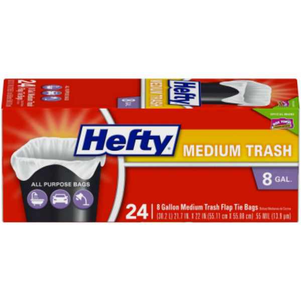 Hefty® E58015 Twist-Tie Medium Trash Bag w/ Flap Tie Closure, 8 Gallon, 24-Count