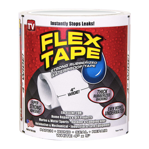Flex Tape™ TFSWHTR0405 Rubberized Waterproof Tape, White, 4" x 5', As Seen On TV