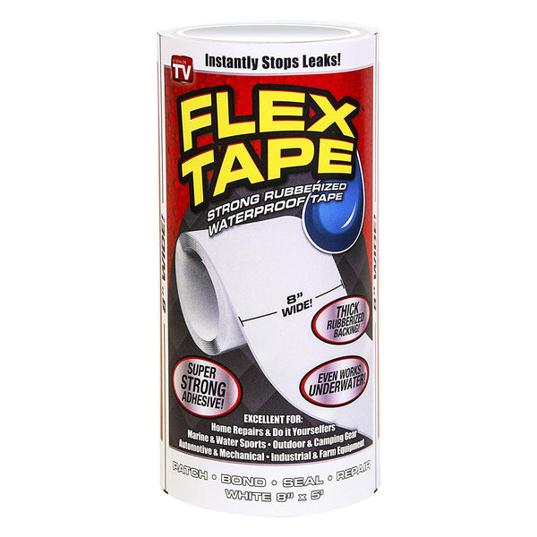 Flex Tape™ TFSWHTR0805 Rubberized Waterproof Tape, White, 8" x 5', As Seen On TV