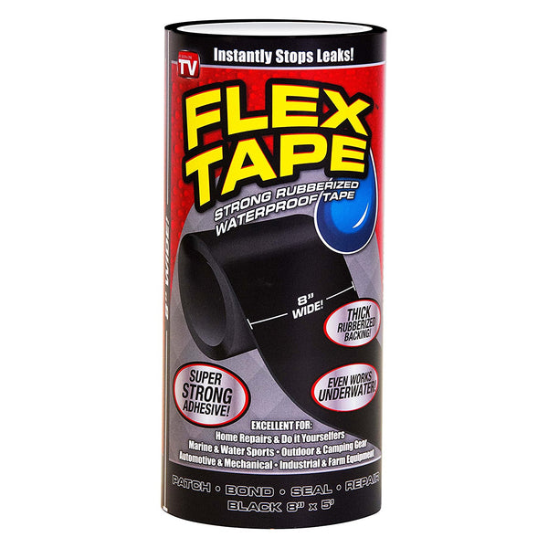 Flex Tape™ TFSBLKR0805 Rubberized Waterproof Tape, Black, 8" x 5', As Seen On TV